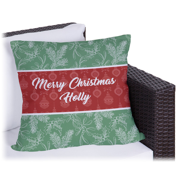 Custom Christmas Holly Outdoor Pillow - 16" (Personalized)