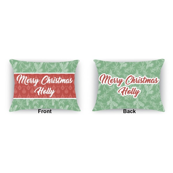 Christmas Holly Outdoor Rectangular Throw Pillow (Front and Back)