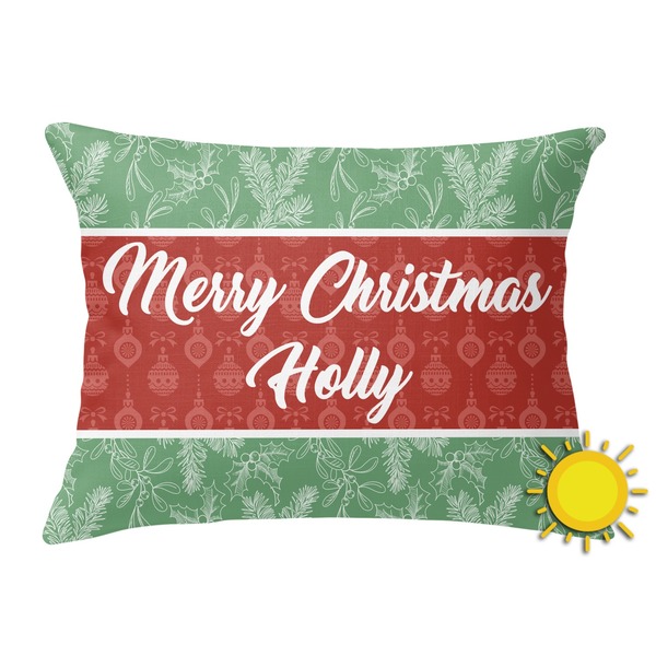 Custom Christmas Holly Outdoor Throw Pillow (Rectangular) (Personalized)