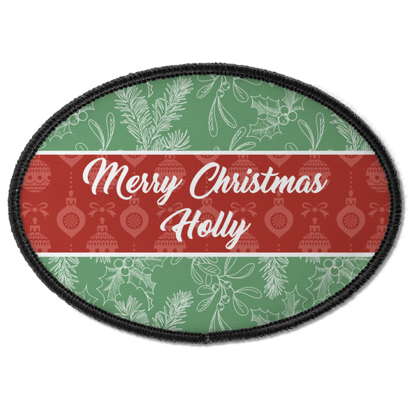 Custom Christmas Holly Iron On Oval Patch w/ Name or Text
