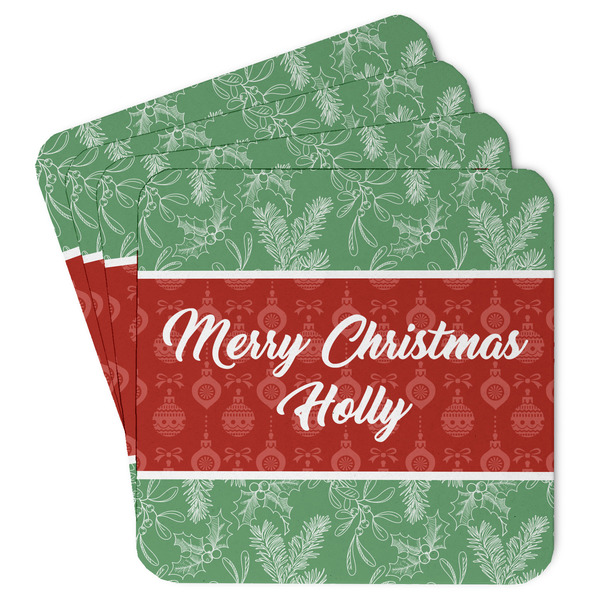 Custom Christmas Holly Paper Coasters w/ Name or Text