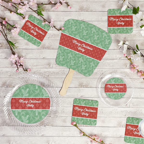 Christmas Holly Party Supplies Combination Image - All items - Plates, Coasters, Fans