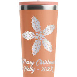 Christmas Holly RTIC Everyday Tumbler with Straw - 28oz - Peach - Single-Sided (Personalized)