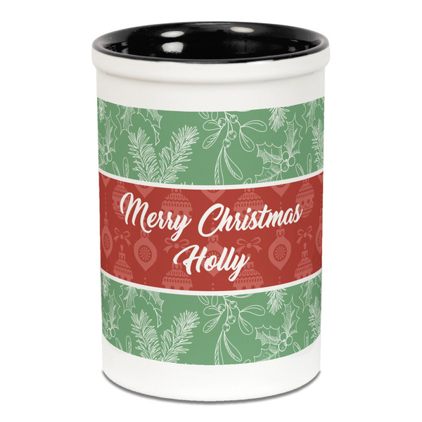 Custom Christmas Holly Ceramic Pencil Holders - Black