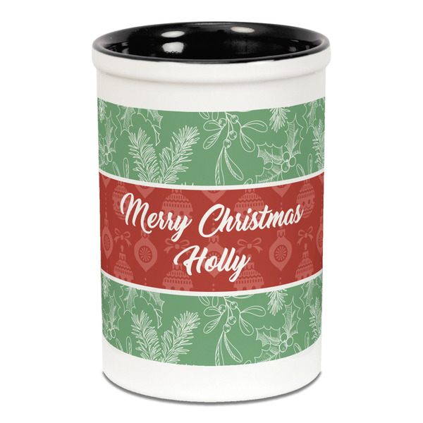 Custom Christmas Holly Ceramic Pencil Holders - Black