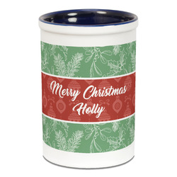 Christmas Holly Ceramic Pencil Holders - Blue