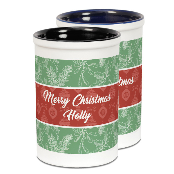 Custom Christmas Holly Ceramic Pencil Holder - Large