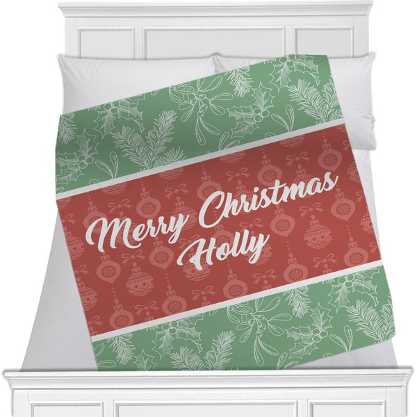 Custom Christmas Holly Minky Blanket - Toddler / Throw - 60"x50" - Single Sided (Personalized)