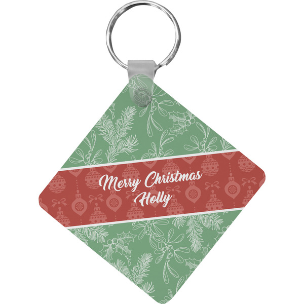 Custom Christmas Holly Diamond Plastic Keychain w/ Name or Text