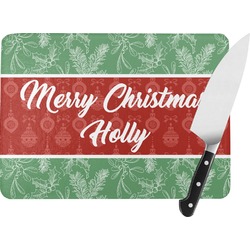Christmas Holly Rectangular Glass Cutting Board (Personalized)