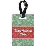 Christmas Holly Plastic Luggage Tag - Rectangular w/ Name or Text