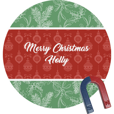 Christmas Holly Round Fridge Magnet (Personalized)