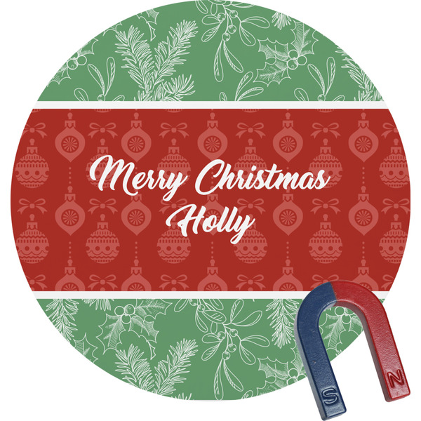 Custom Christmas Holly Round Fridge Magnet (Personalized)