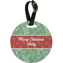 Christmas Holly Plastic Luggage Tag - Round (Personalized)
