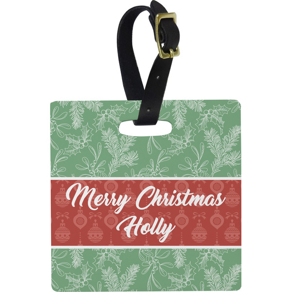 Christmas Holly Personalized Square Luggage Tag