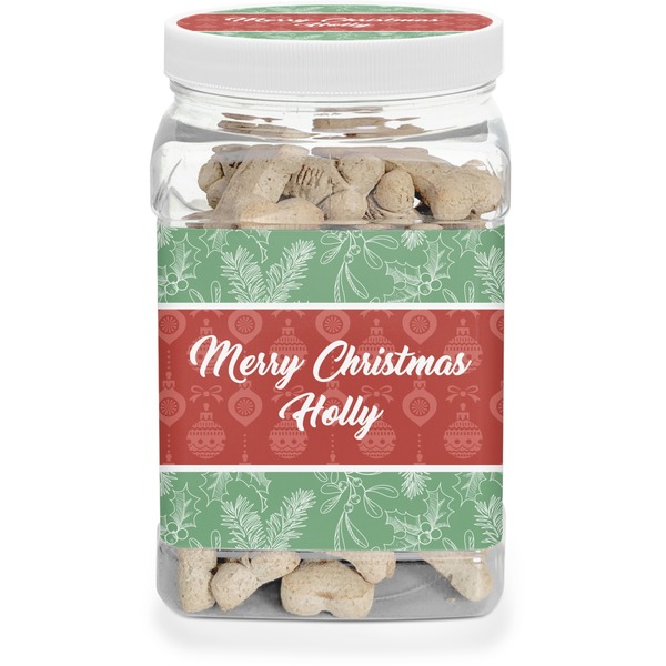 Custom Christmas Holly Dog Treat Jar (Personalized)