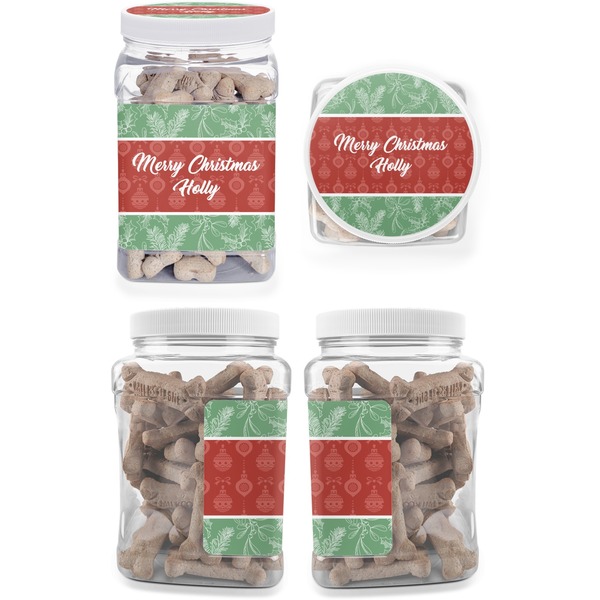 Christmas Holly Pet Treat Jar - Multiple Angles
