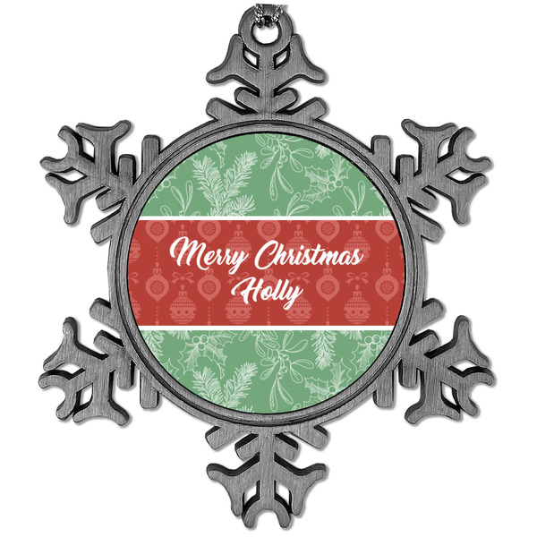 Custom Christmas Holly Vintage Snowflake Ornament (Personalized)