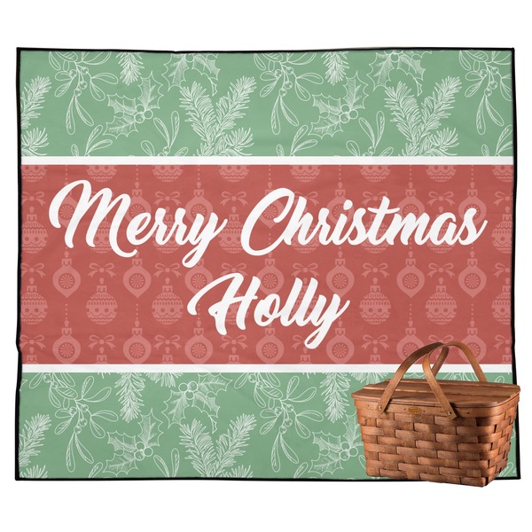Custom Christmas Holly Outdoor Picnic Blanket (Personalized)