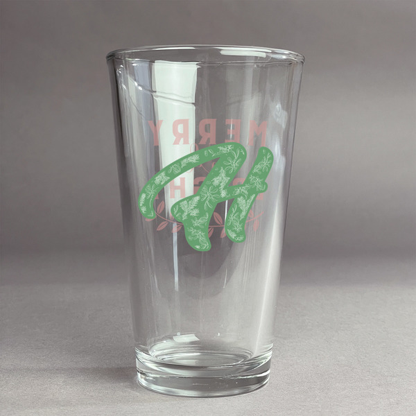 Custom Christmas Holly Pint Glass - Full Color Logo (Personalized)