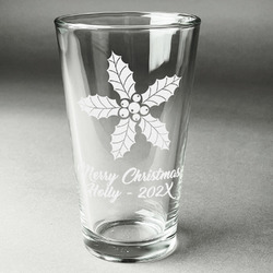 Christmas Holly Pint Glass - Engraved (Personalized)