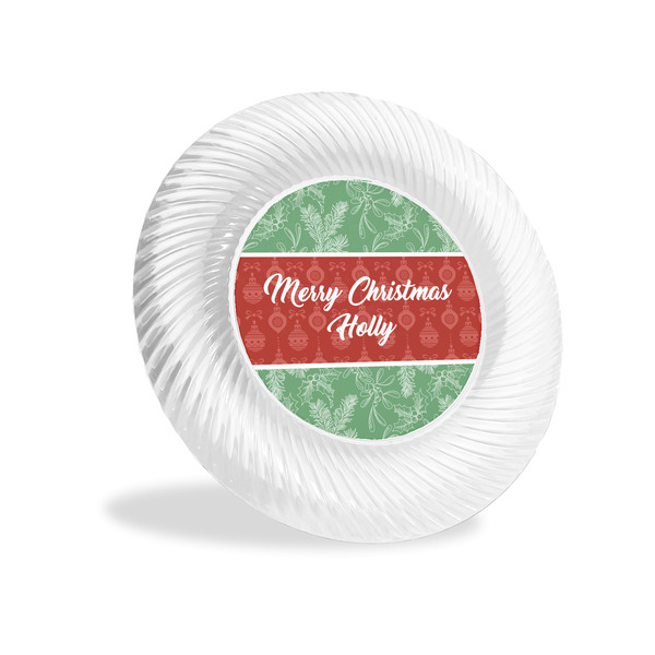 Custom Christmas Holly Plastic Party Appetizer & Dessert Plates - 6" (Personalized)