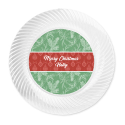Christmas Holly Plastic Party Dinner Plates - 10" (Personalized)