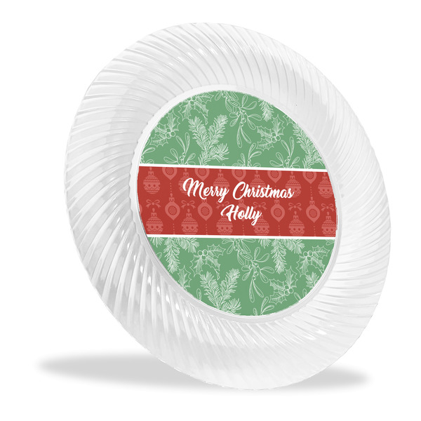 Custom Christmas Holly Plastic Party Dinner Plates - 10" (Personalized)