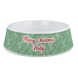 Christmas Holly Plastic Dog Bowl - Large (Personalized)