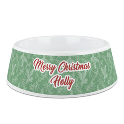 Christmas Holly Plastic Dog Bowl - Medium (Personalized)