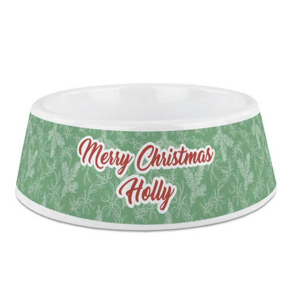 Custom Christmas Holly Plastic Dog Bowl (Personalized)