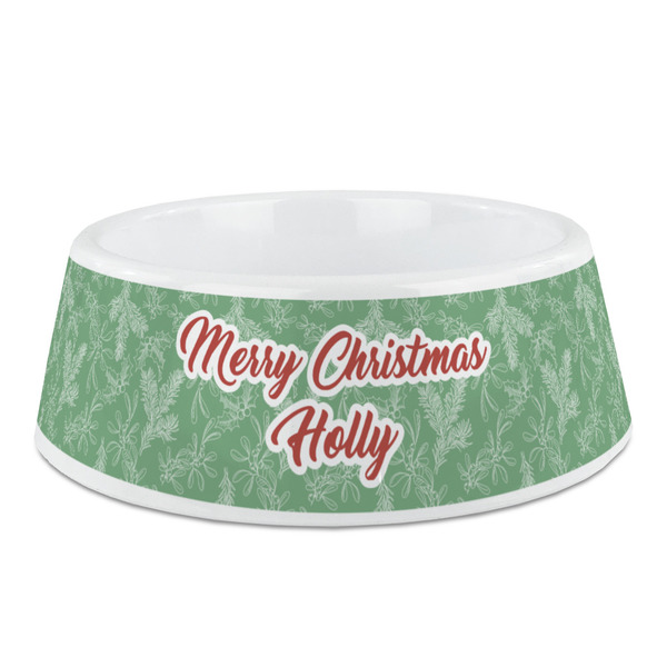 Custom Christmas Holly Plastic Dog Bowl - Medium (Personalized)