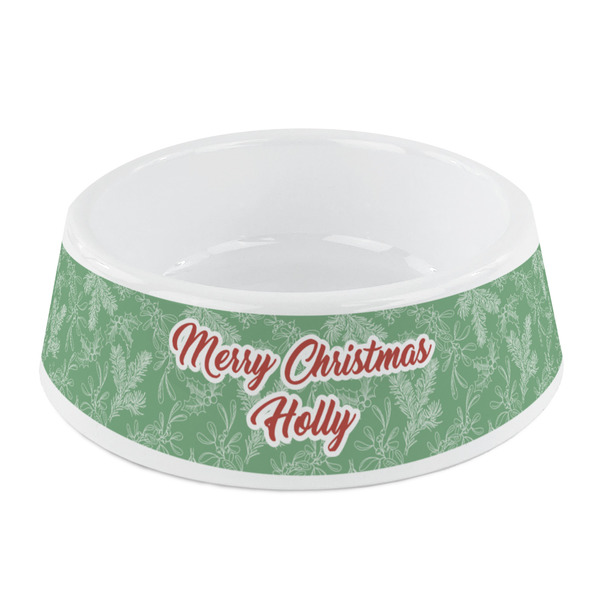 Custom Christmas Holly Plastic Dog Bowl - Small (Personalized)