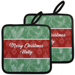 Christmas Holly Pot Holders - Set of 2 w/ Name or Text