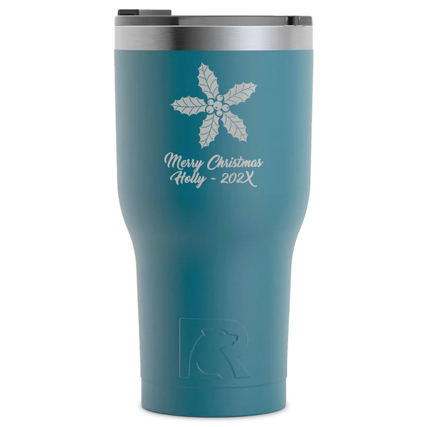 Custom Christmas Holly RTIC Tumbler - Dark Teal - Laser Engraved - Single-Sided (Personalized)