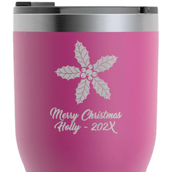 Christmas Holly RTIC Tumbler - Magenta - Laser Engraved - Double-Sided (Personalized)
