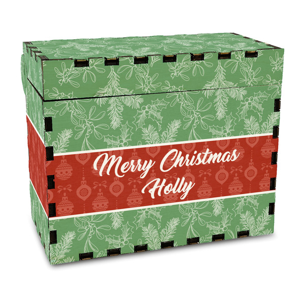 Custom Christmas Holly Wood Recipe Box - Full Color Print (Personalized)
