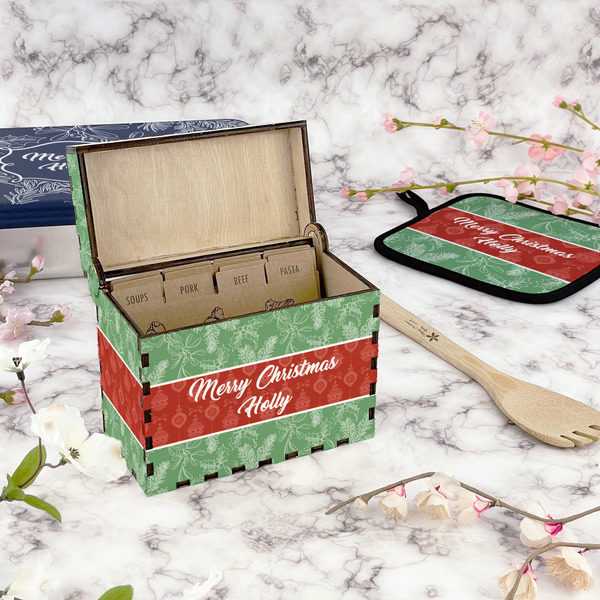 Christmas Holly Recipe Box - Full Color - In Context