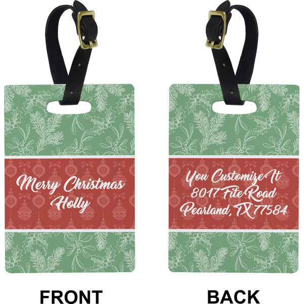 Christmas Holly Rectangle Luggage Tag (Front + Back)