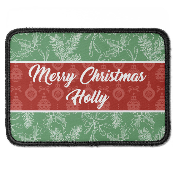 Custom Christmas Holly Iron On Rectangle Patch w/ Name or Text