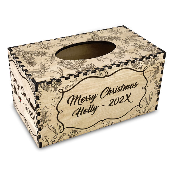 Custom Christmas Holly Wood Tissue Box Cover - Rectangle (Personalized)