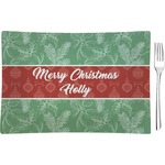 Christmas Holly Rectangular Glass Appetizer / Dessert Plate - Single or Set (Personalized)