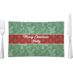 Christmas Holly Rectangular Glass Lunch / Dinner Plate - Single or Set (Personalized)