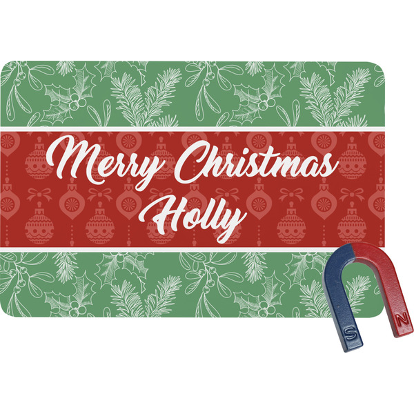 Custom Christmas Holly Rectangular Fridge Magnet (Personalized)