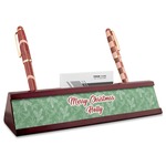 Christmas Holly Red Mahogany Nameplate with Business Card Holder (Personalized)