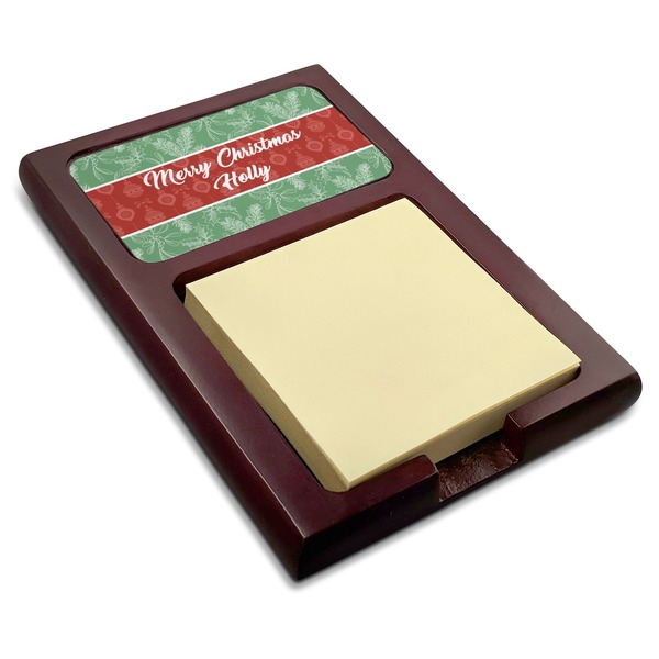 Custom Christmas Holly Red Mahogany Sticky Note Holder (Personalized)