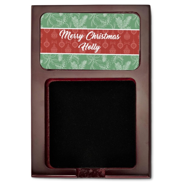 Christmas Holly Red Mahogany Sticky Note Holder - Flat