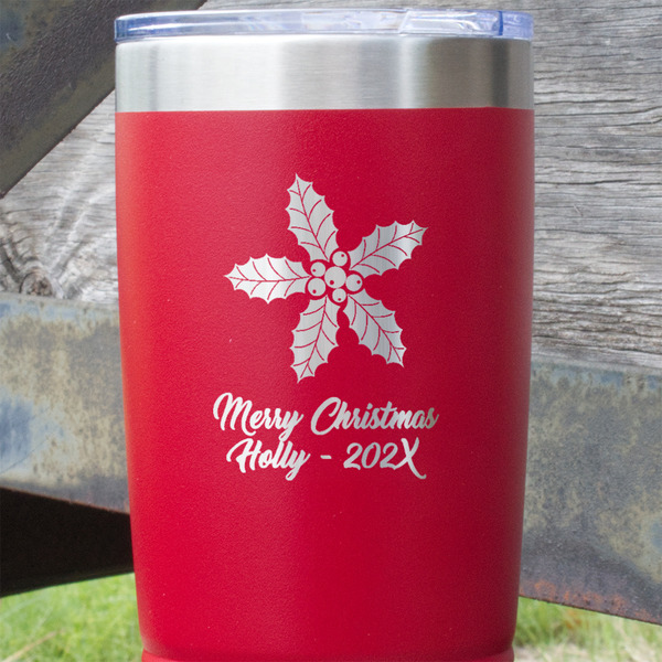 Christmas Holly Red Polar Camel Tumbler - 20oz - Close Up