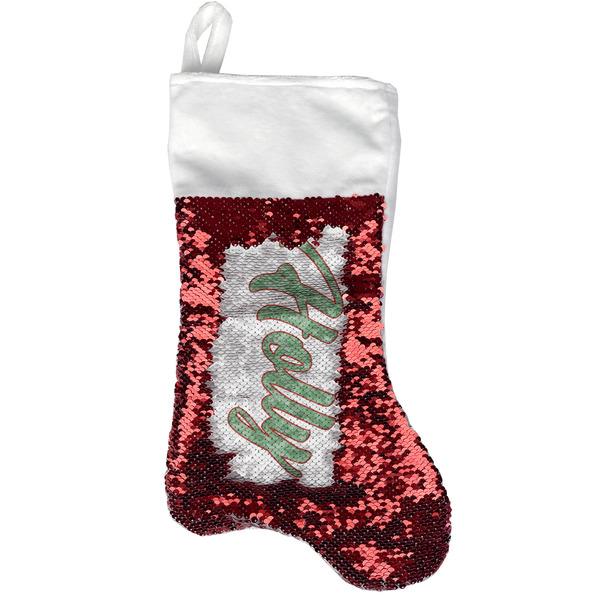 Custom Christmas Holly Reversible Sequin Stocking - Red (Personalized)
