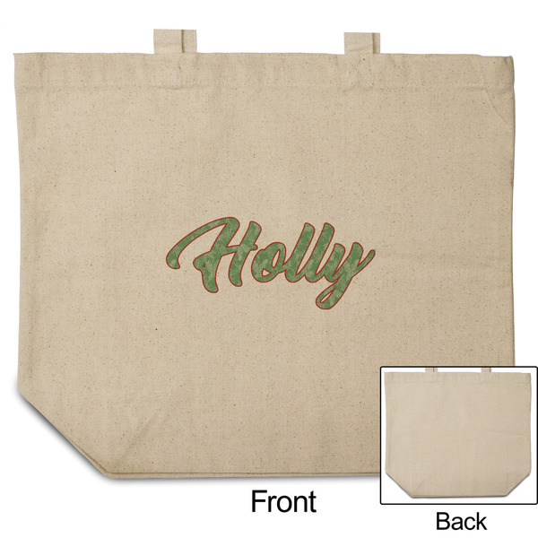 Christmas Holly Reusable Cotton Grocery Bag - Front & Back View